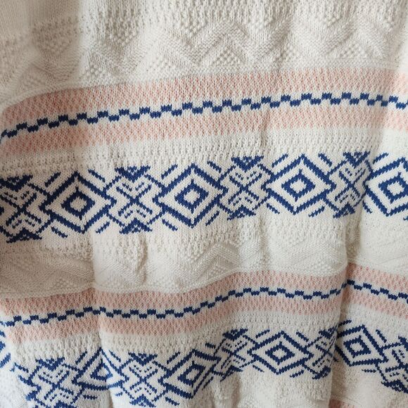 Vintage Aspetuck Trading Co Geometric Knit Sweater White Blue Pink Men's L USA - Picture 5 of 6